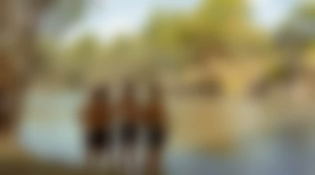 Boys swimming on riverbank in Corowa